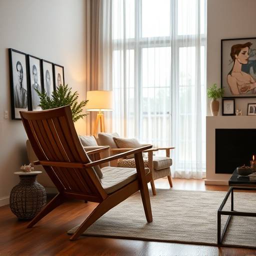 A beautifully crafted wooden armchair in a modern living room setting