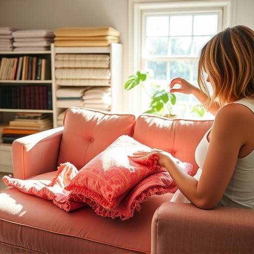 A customer selecting fabric swatches for a custom sofa design at Crafted Comforts, highlighting the personalized design process