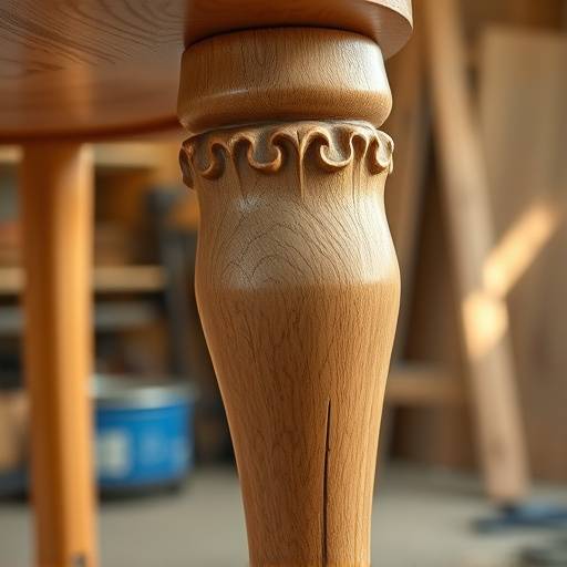 Close-up of a hand carving a wooden chair leg in a Seattle workshop