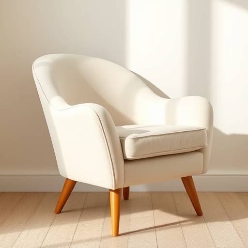Comfortable cream-colored armchair with a curved back and tapered legs