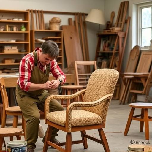 The Crafted Comforts workshop, showing skilled artisans crafting a wooden chair.